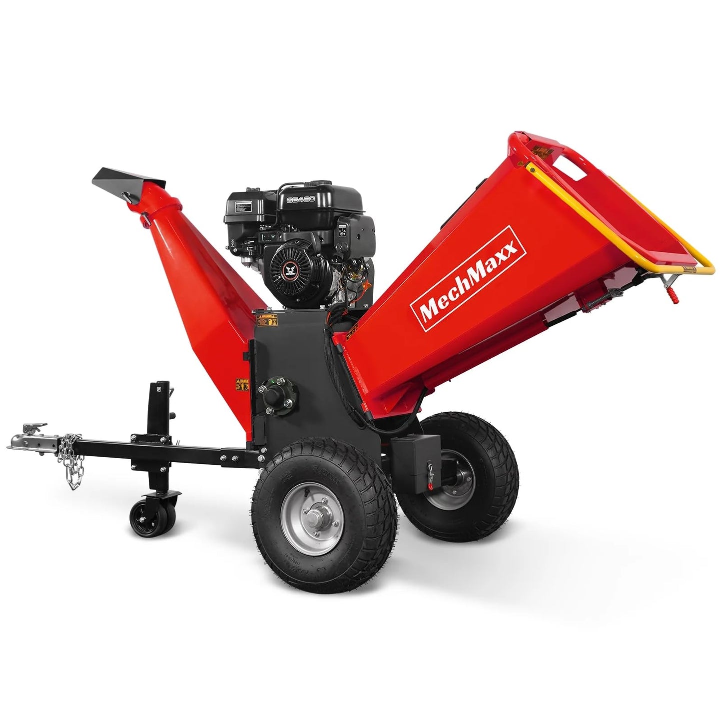 MechMaxx 6 inch ZONSEN 459cc 15hp Electric Start Gas Powered Wood Chipper Shredder Mulcher with Towbar, 6" Max Chipping Diameter Capacity,with Emergency Stop Button&Stop Bar,Model P4206 Orange