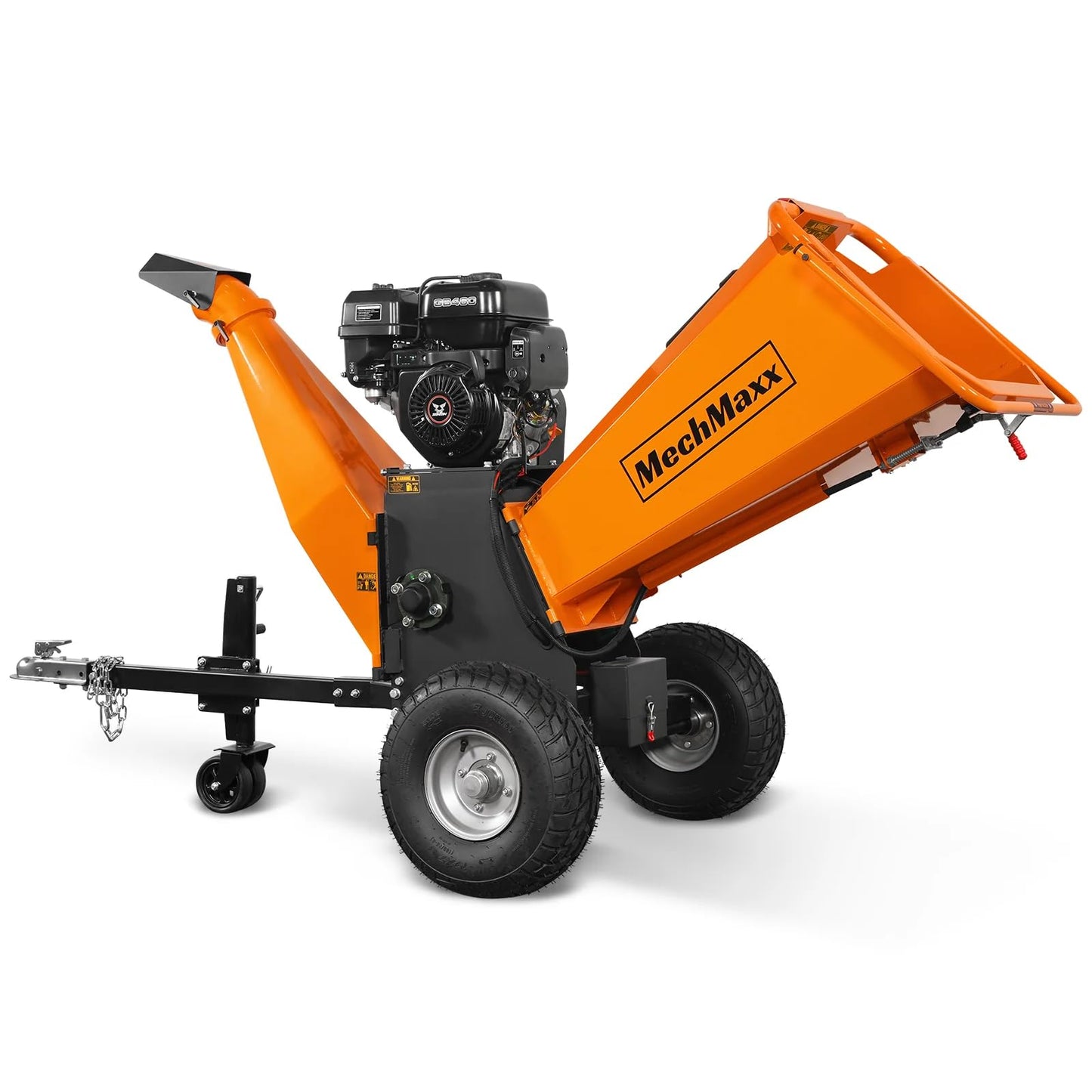 MechMaxx 8'' Inch ZONSEN 1000cc 35hp Electric Start Gasoline Powered Engine 4-Wheels Towable Wood Chipper Shredder Mulcher with Towbar/Tail Light/Emergency Stop Switch, Model B200
